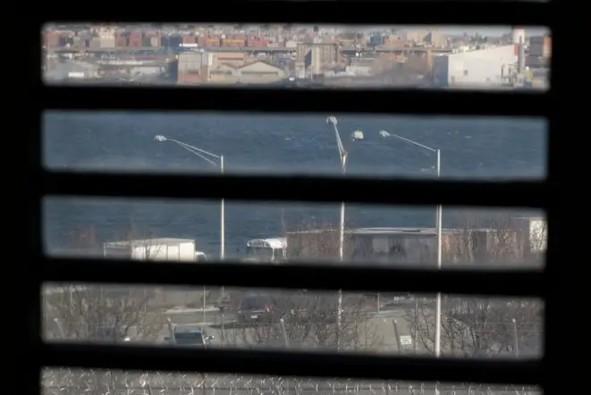 A view out the window of a cell in an enhanced supervision housing unit on Rikers Island.